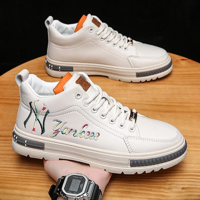 2021 autumn high top men's shoes versatile thick soled fashion casual board shoes men breathable small white shoes  men's shoes