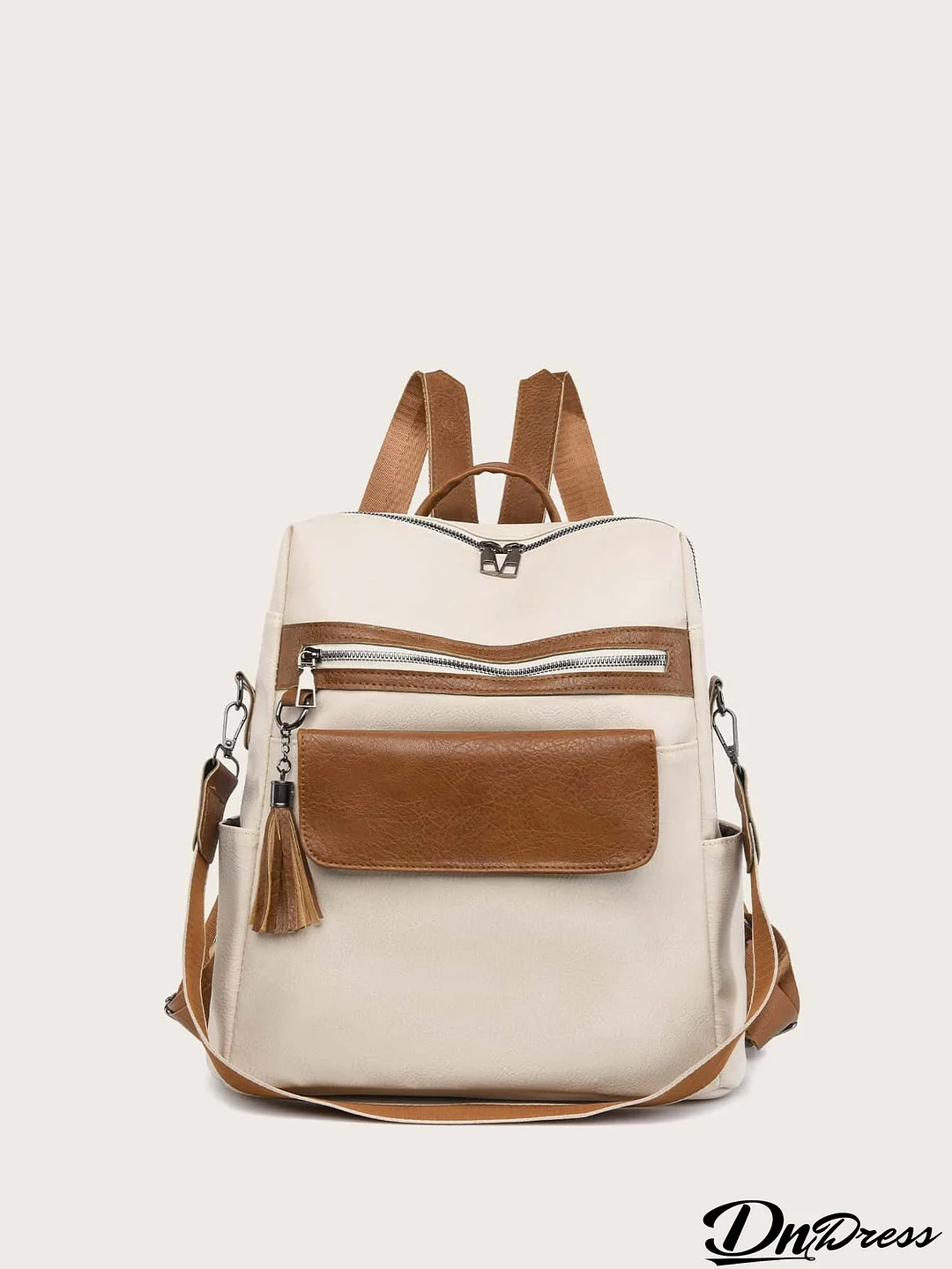 Two Tone Tassel Decor Functional Backpack