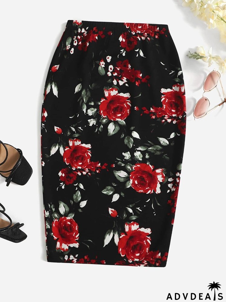 Floral Print Pencil Skirt