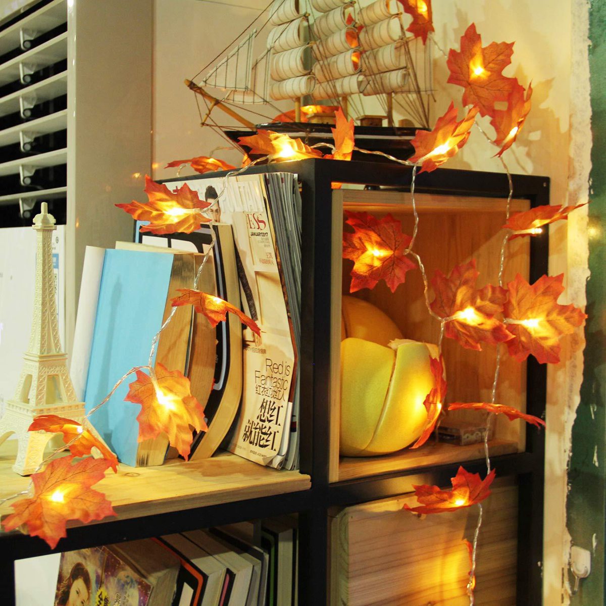 Tegooe Battery Powered Maple Leaf LED String Lights - Fall Holiday Decor