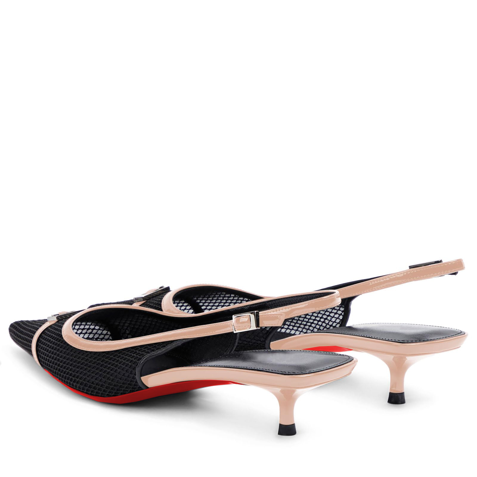 2.36" Women's Pointed Toe Red Bottom Sandals Slingback Shoes Kitten Heel Pumps Mesh Summer Shoes-MERUMOTE