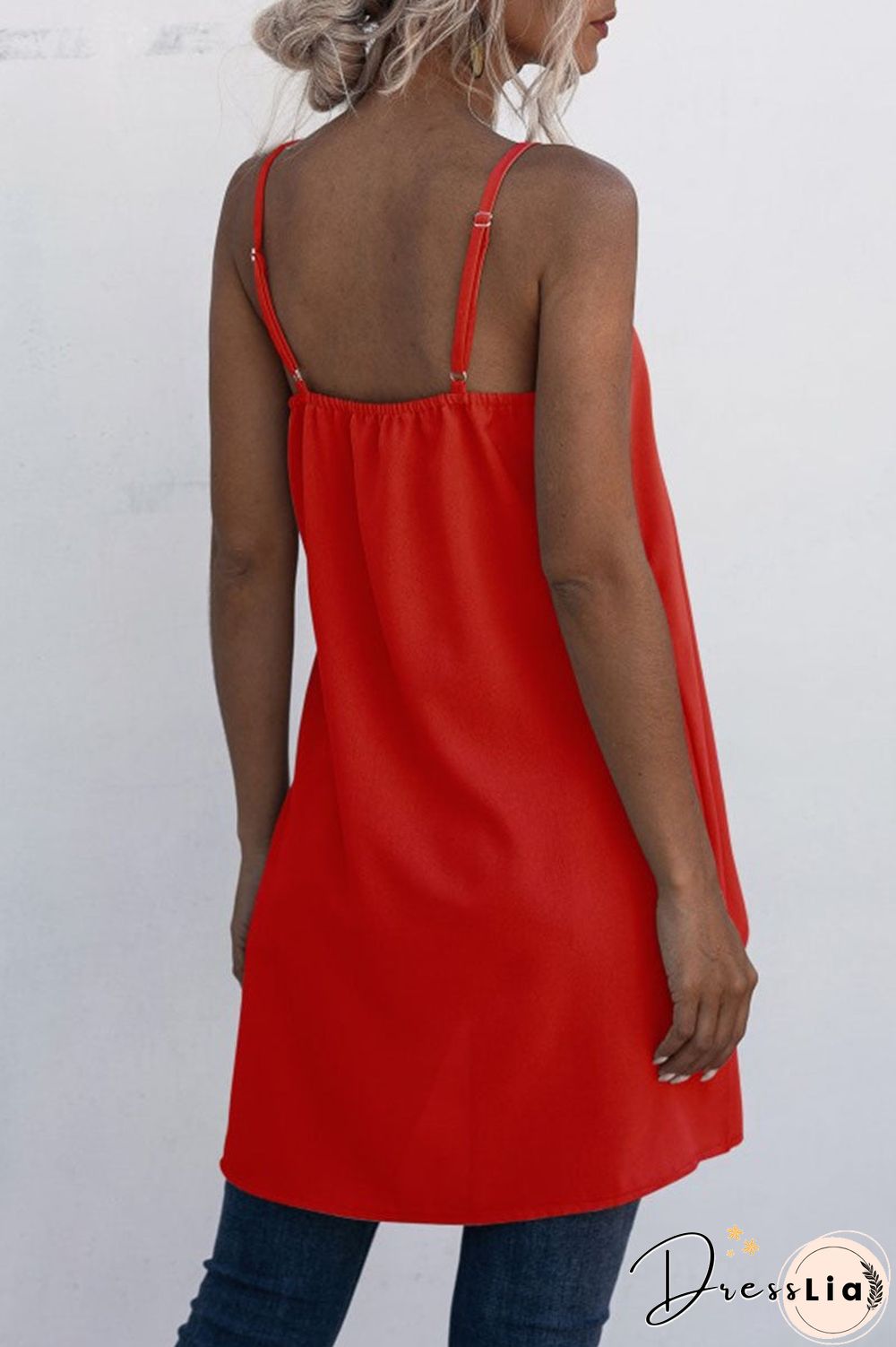 Fashion Casual Solid Split Joint Asymmetrical Spaghetti Strap Tops