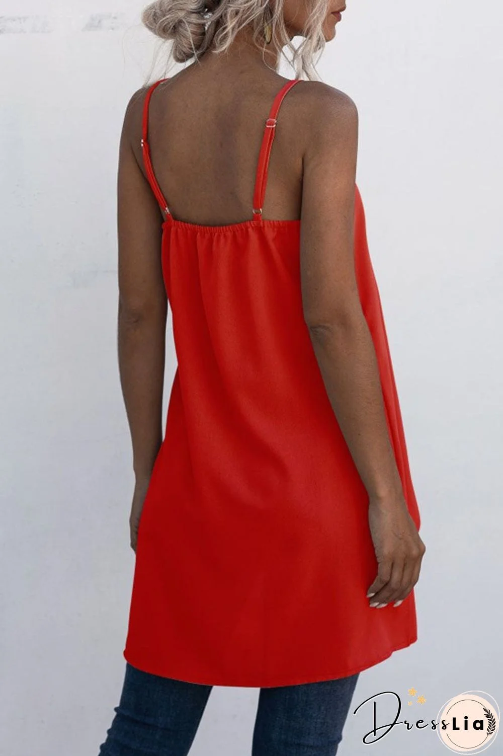 Fashion Casual Solid Split Joint Asymmetrical Spaghetti Strap Tops