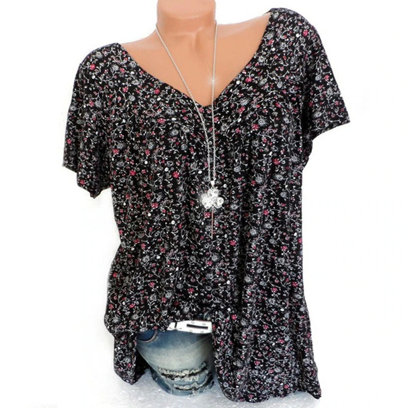 Summer V-neck Loose T-shirt