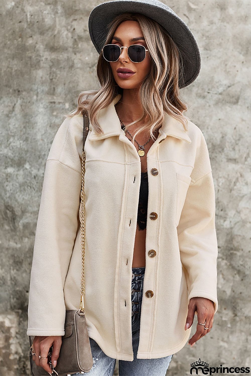 Turn Down Collar Pocket Button Closure Warm Coat