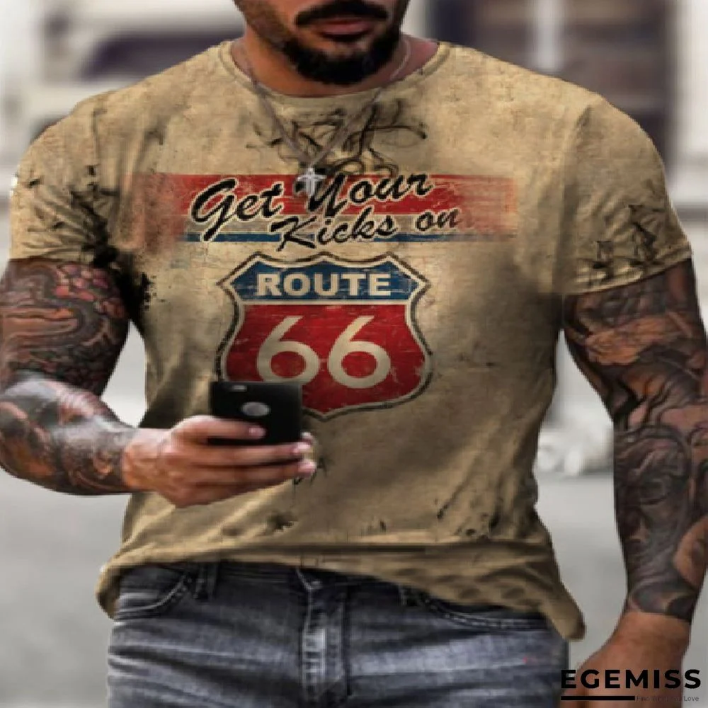 Casual 66 Digital Printed Short-sleeved T-shirt with Loose Collar | EGEMISS