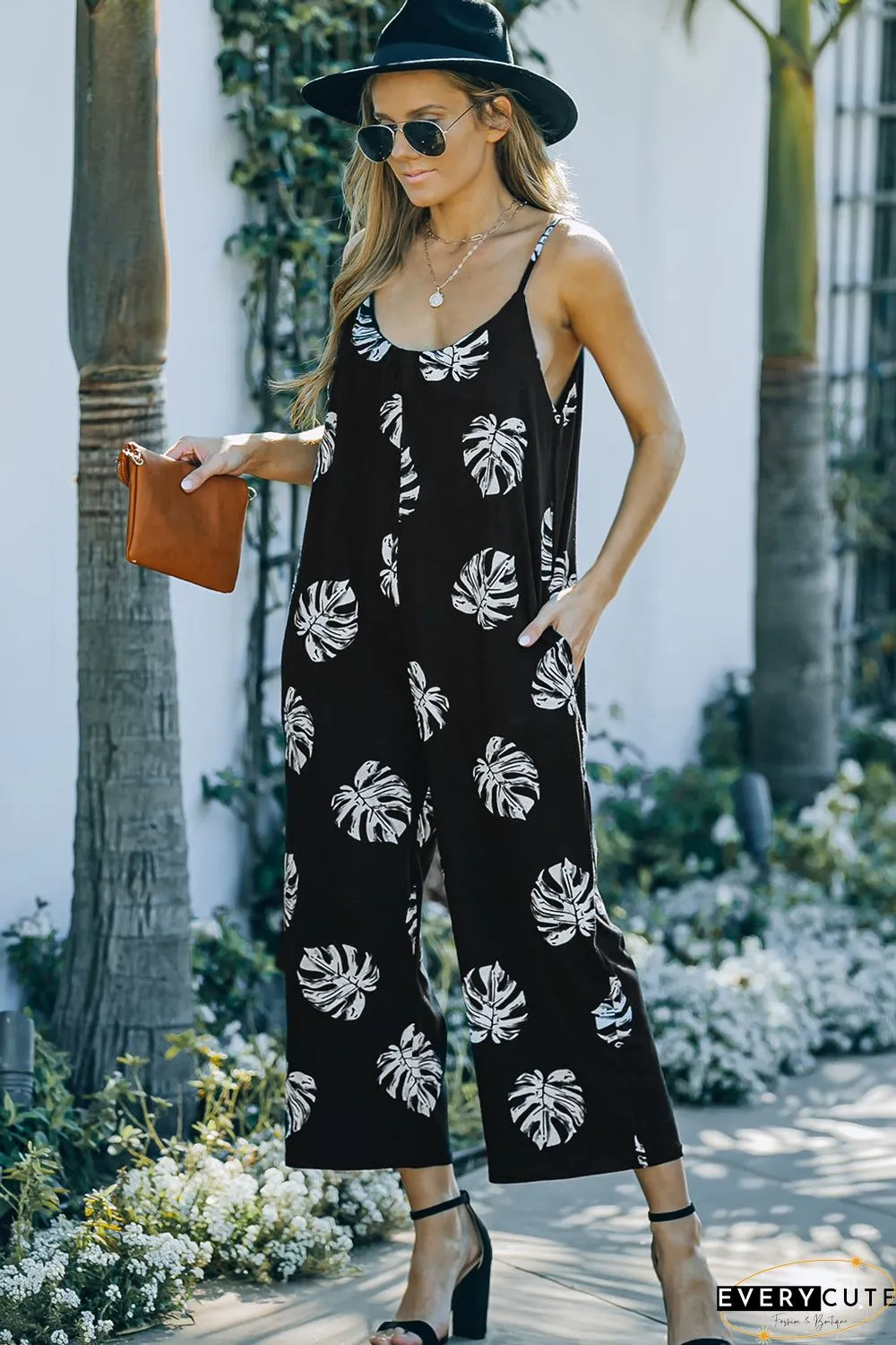 Print Spaghetti Strap Wide Leg Jumpsuit