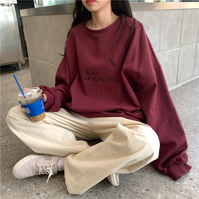Uveng Uveng New Autumn Korean Version Of Hong Kong Style Simple Letter Student Jacket Loose Thin Long-Sleeved Hoodie Women's Clothing