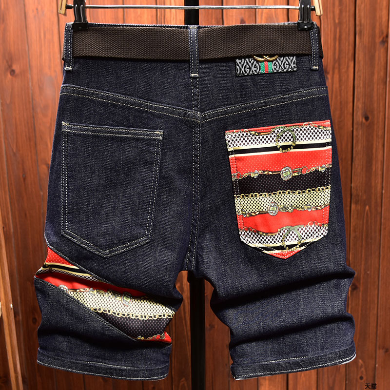 Copeter 2025NEW High-End Summer Thin Denim Shorts Men's Slim Fit Stretch Fashion Printing Stylish  Personality Street Pirate Shorts
