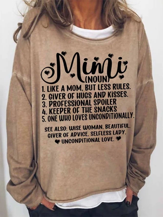 Women's Funny Word MiMi Text Letters Loose Simple Sweatshirt