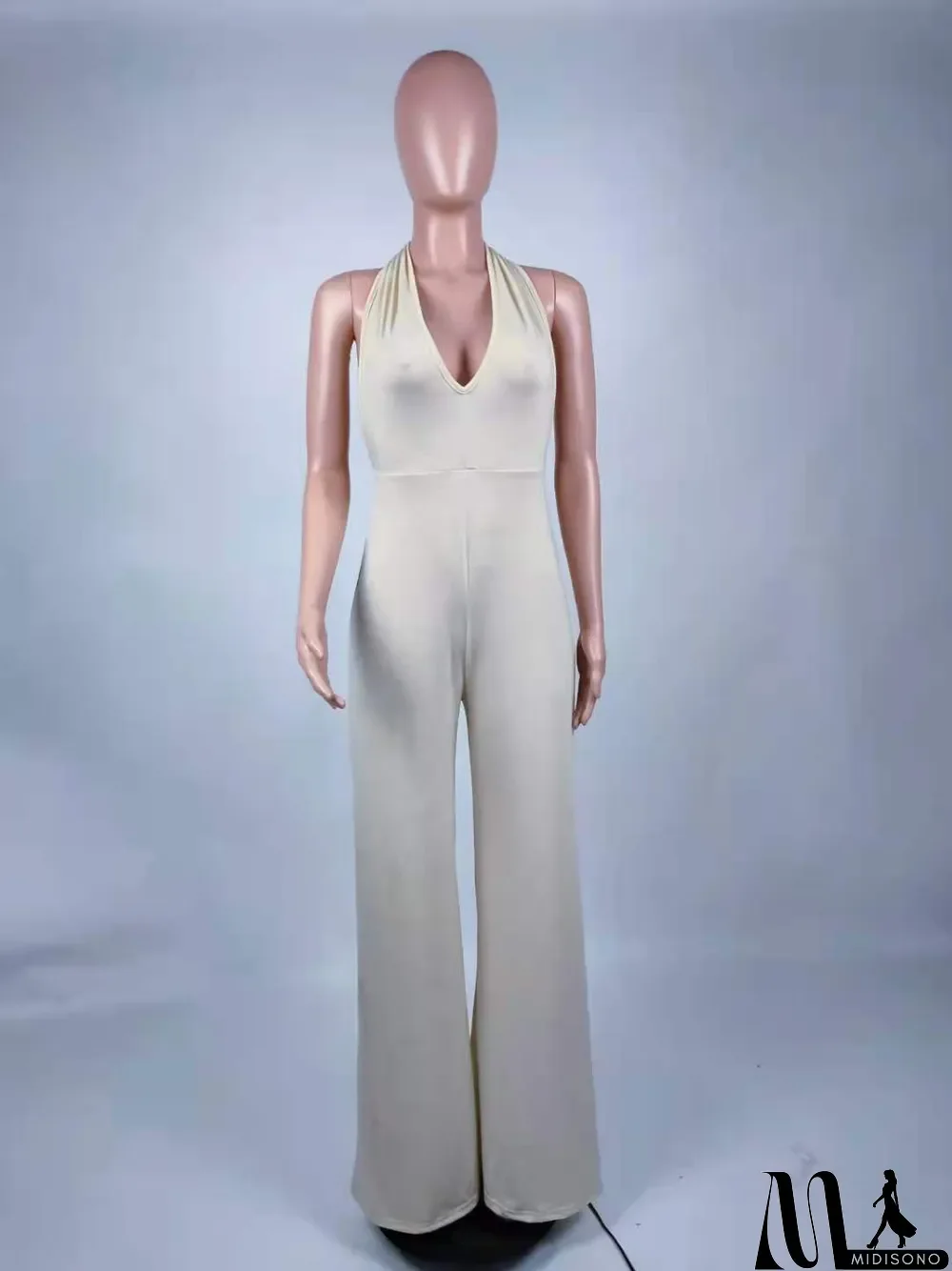 MidiSono - Women's Deep V Strap Low Back Jumpsuit