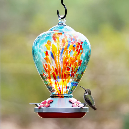 Hand Blown Glass Hummingbird Feeder - 32 Ounces - Nebula