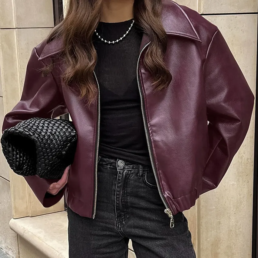 Women's Faux Leather Cropped Jacket