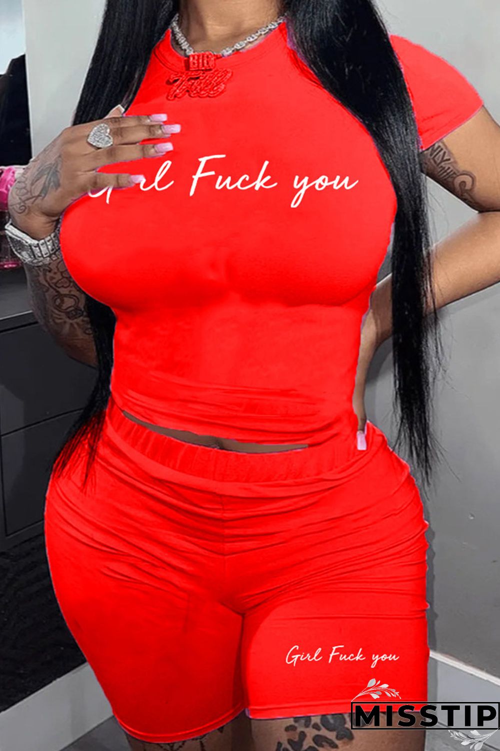 Black Casual Letter Print Patchwork O Neck Plus Size Two Pieces