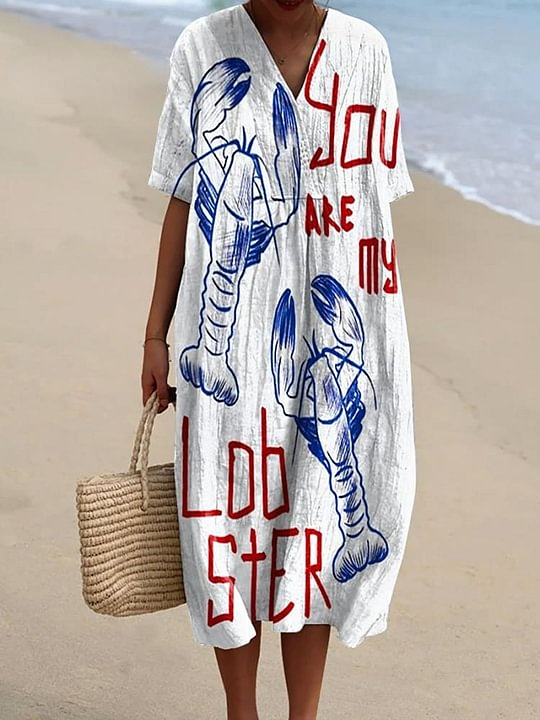 Women's Vintage You're My Lobster Art Print Flowy Dress