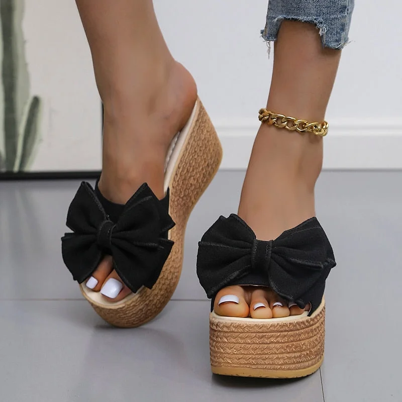Women Slippers Fashion Pee Toe Summer Shoes Butterfly-knot High Heels Women Slides Platform Wedges Ladies Women Shoes F66