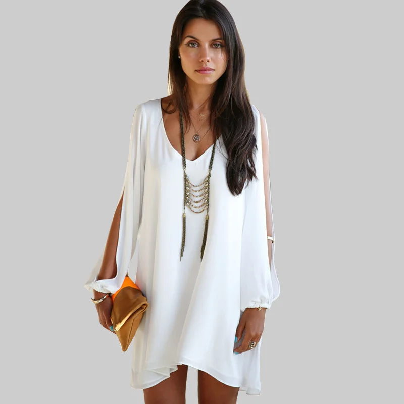 Chiffon Dress V-Neck A-Line Dress White Dresses