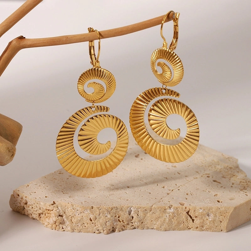 1 Pair Classical Bohemian British Style Spiral Stripe Asymmetrical Plating 201 Stainless Steel 18K Gold Plated Drop Earrings