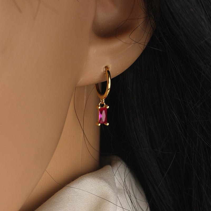 Women's Simple Rectangular Colored Zircon Pendant Earrings