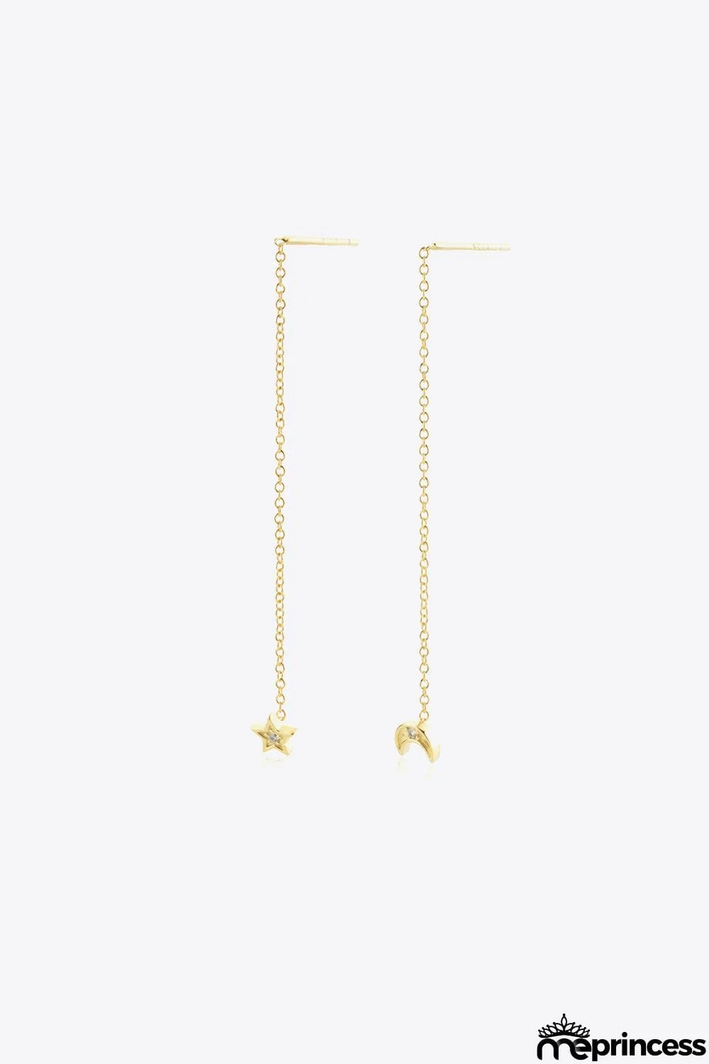 Star and Moon Inlaid Zircon Mismatched Earrings