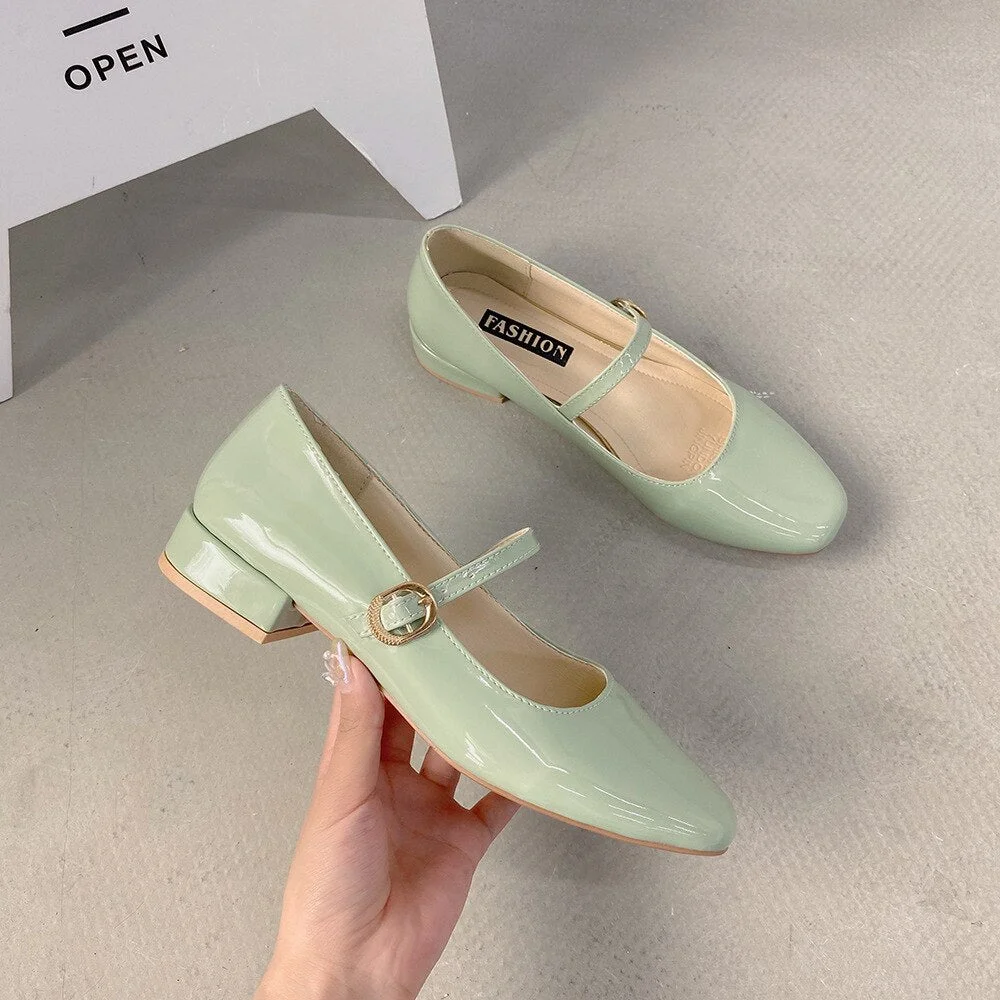 Vintage Square toe buckle band mary janes women loafers flat shoes woman ballerina slip on shallow solid low heels moccasins2020