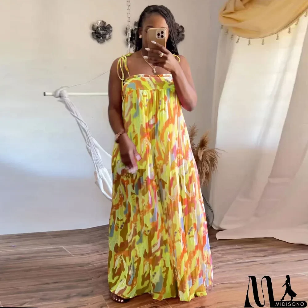 MidiSono - Plus Size Print Wide Leg Suspender Jumpsuit