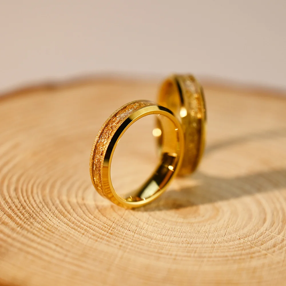 6MM 8MM Gold Sandblasted Electroplated Tungsten Wedding Bands with Gold Foil Inlay Couple Ring Wedding Comfort Fit Couple Rings