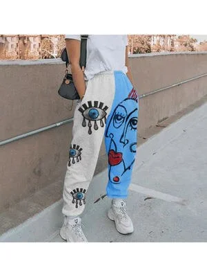 Pants Women Skull Print High Waist Elastic Wide Leg Pants Streetwear Woman Baggy Sweatpants Harajuku Loose Joggers Trousers