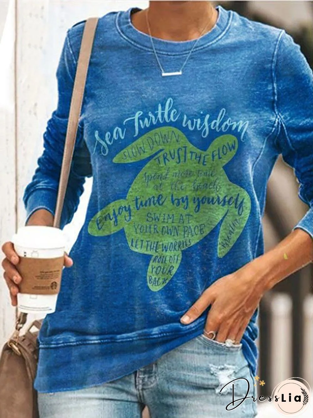 Vintage Plus Size Long Sleeve Crew Neck Statement Letter Printed Casual Tops