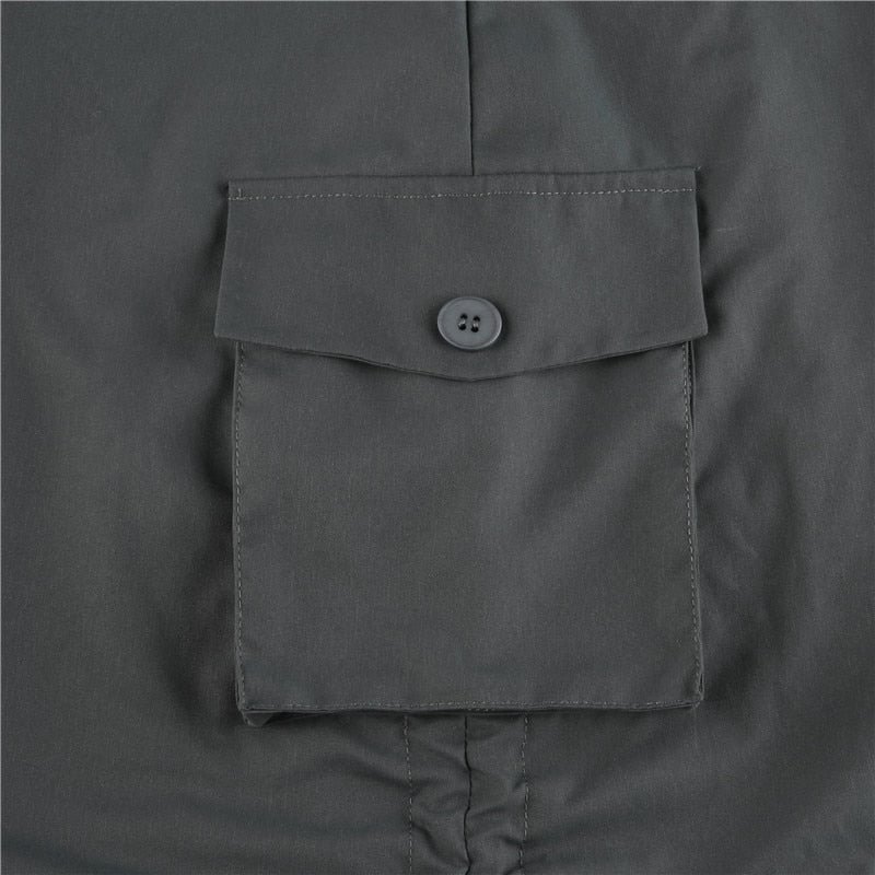 Rapcopter Grey Pockets Midi Skirts Grunge y2k Ruched Drawstring Split Long Skirts Women Low Waisted Korean Prepply Skirts Retro