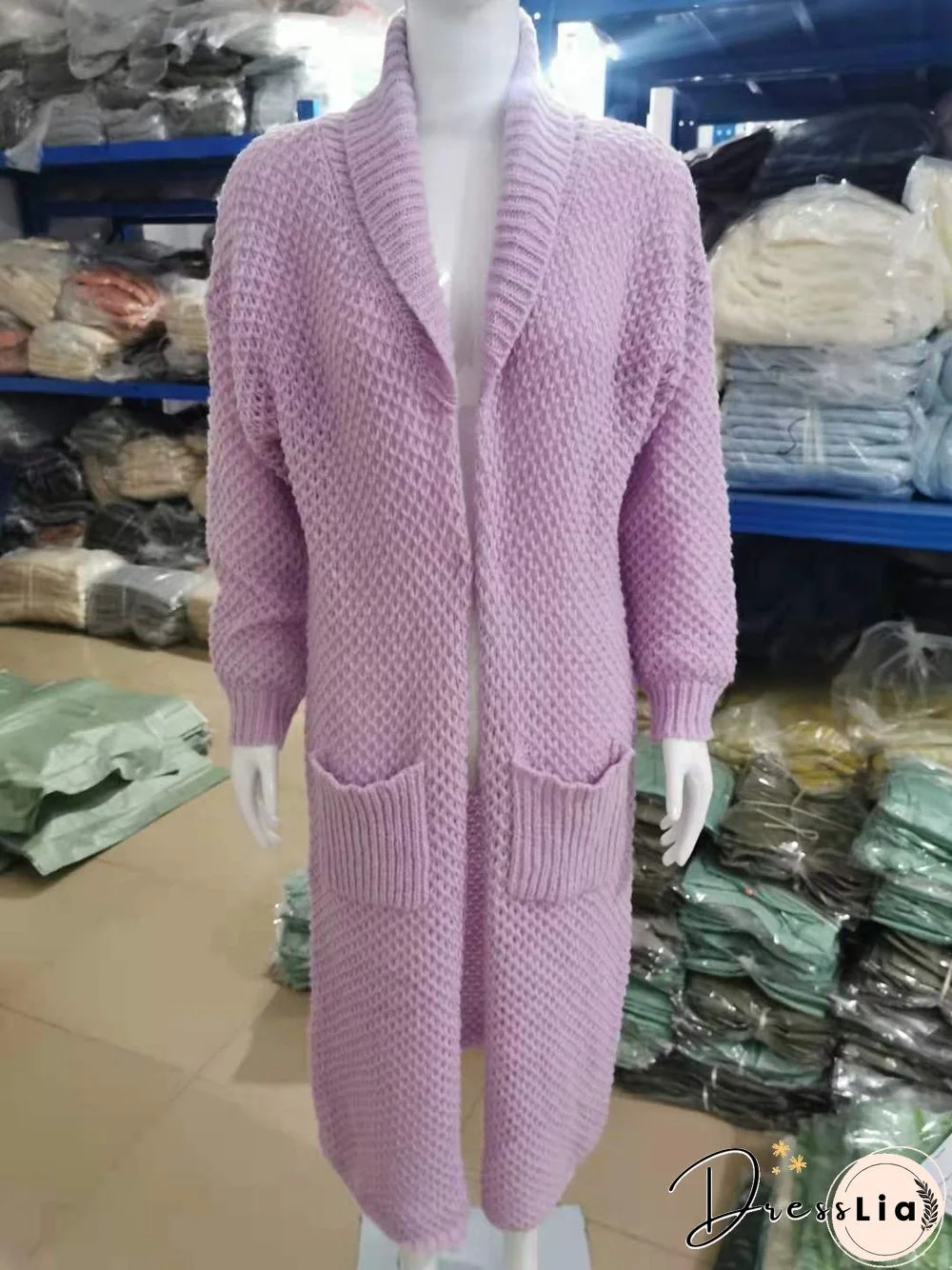 Winter Lapel Knitted Solid Color Long Oversize Sweater