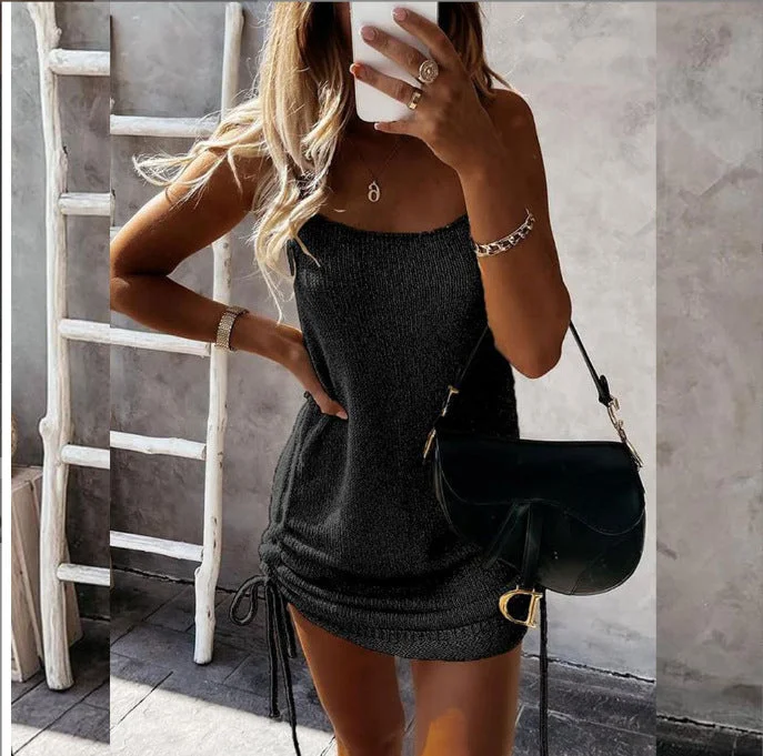 Brownm Sexy Sling Drawstring Tight Backless Dress Dresses