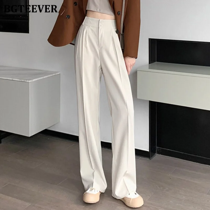 Churchf Spring Double Button Women Wide Leg Suit Pants Casual High ...