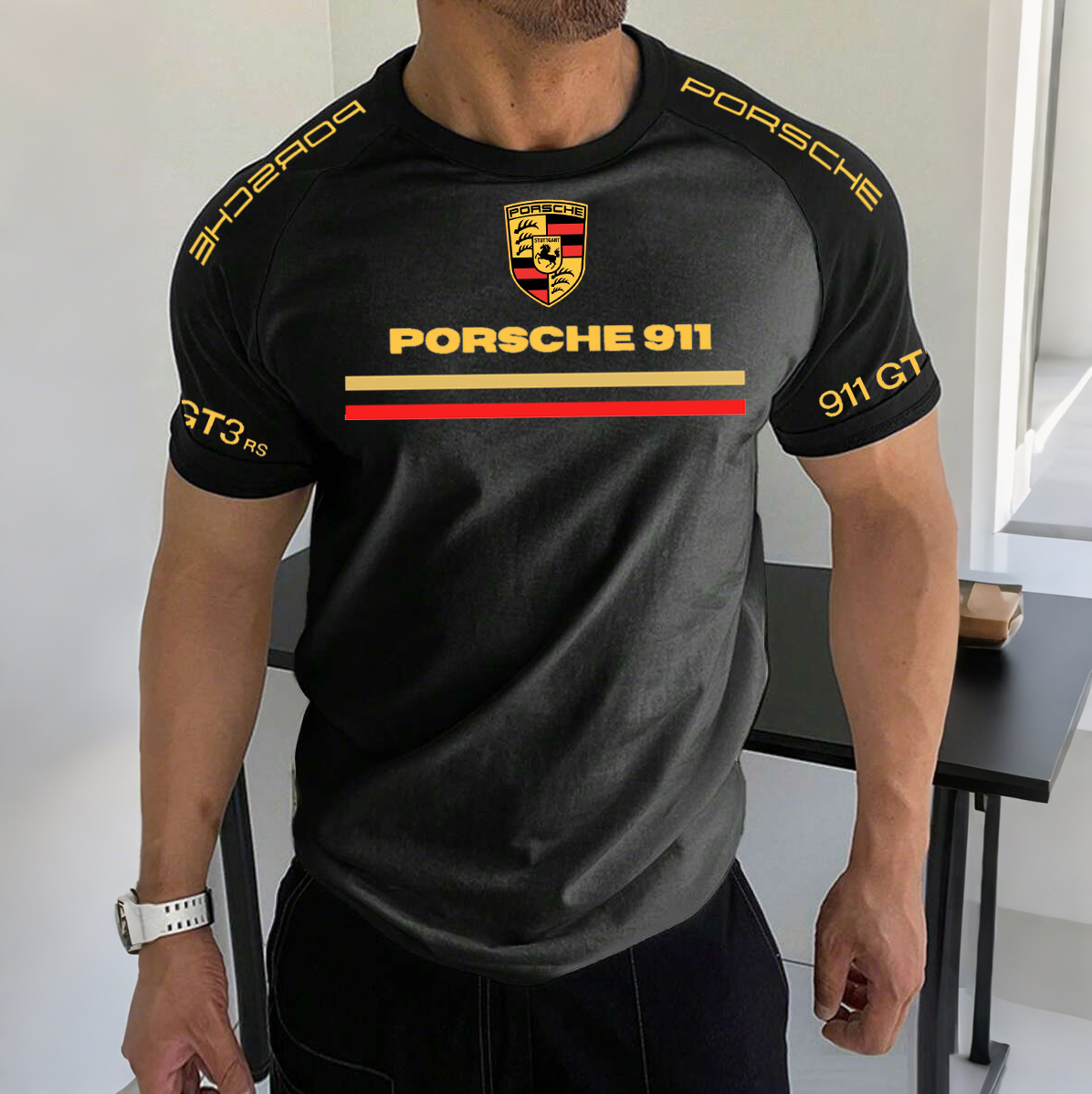 Men's Racing Logo Print Contrast Color Short Sleeve T-Shirt / TECHWEAR CLUB / Techwear