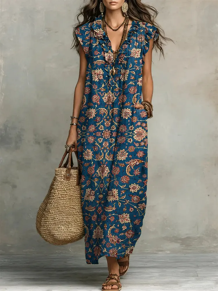 Women's Ruffled Floral Print Casual Dress