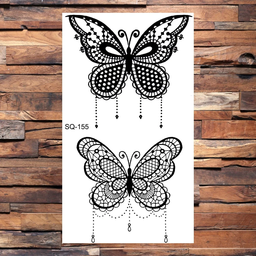 Small Butterfly Temporary Tattoos For Women Girls Realistic Skull Rose Flower Snake Feather Fake Tattoo Sticker Back Arm Tatoos
