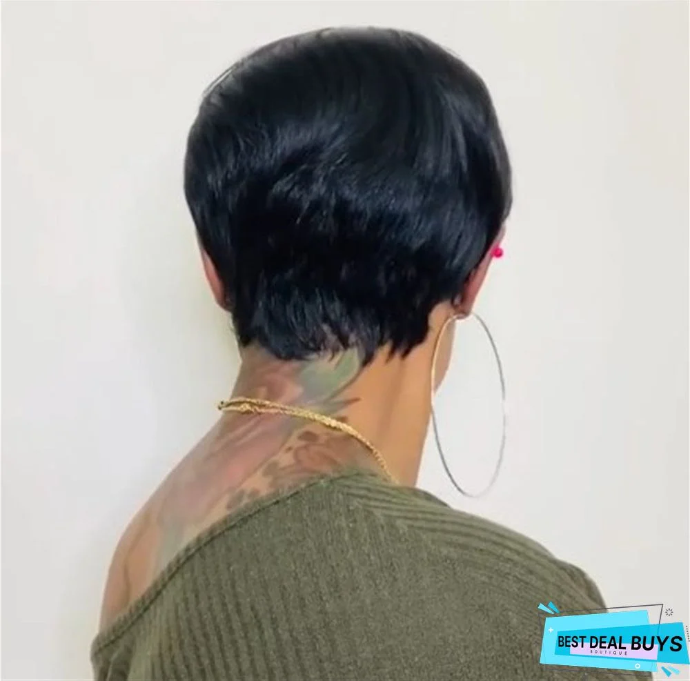 New Black Fluffy Short Straight Hair Women's Synthetic Headgear