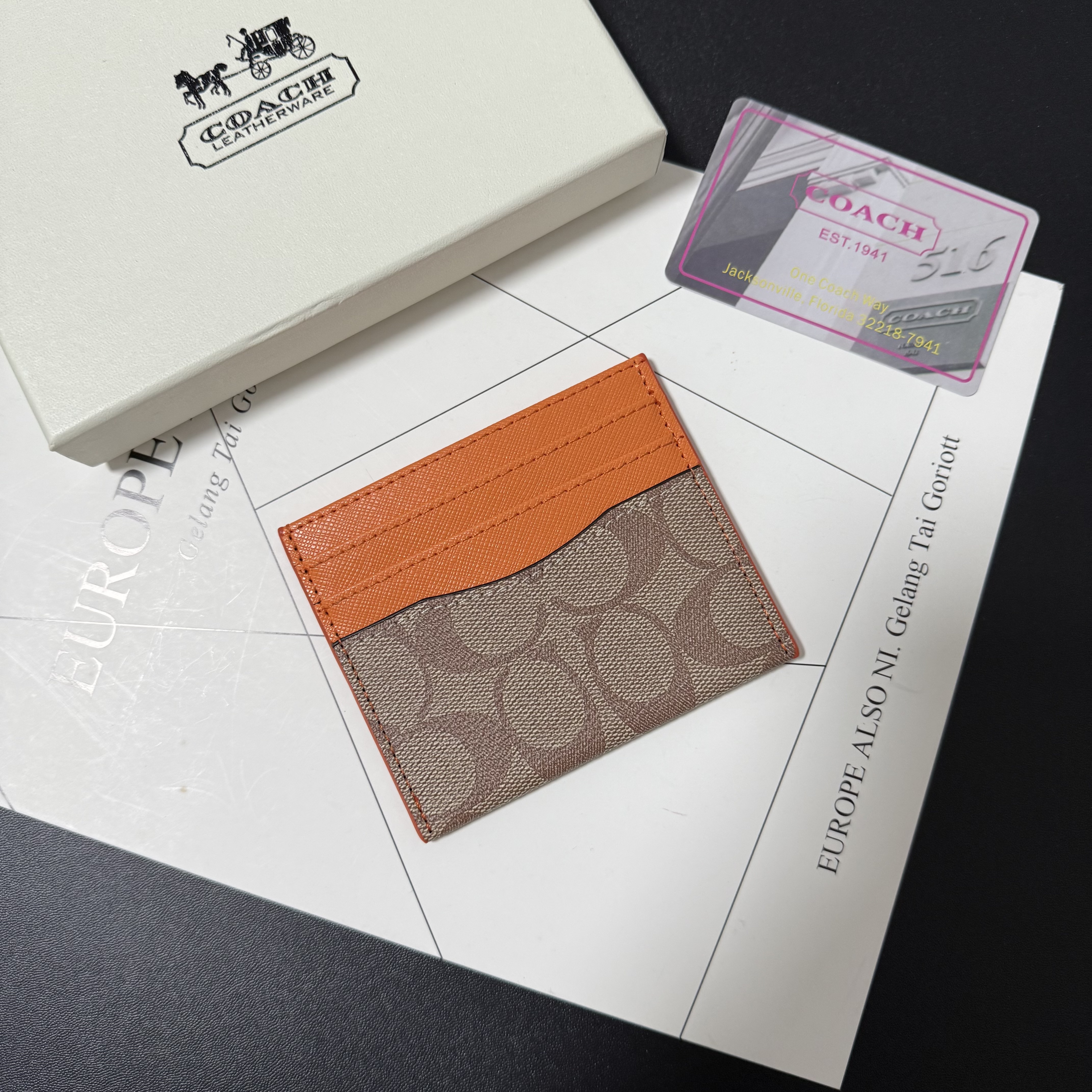 Old Money Aesthetic Coach Signature Monogram Colorblock Slim Cardholder Wallet
