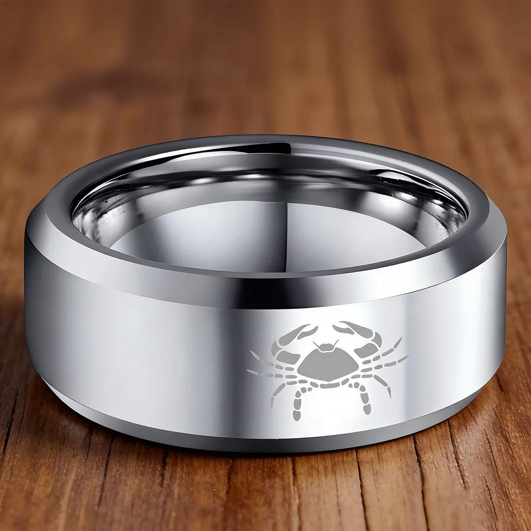 Sliver Laser Etched Couple Tungsten Carbide Rings Sliver Cancer Tungsten Wedding Bands Beveled Edges 4MM 6MM 8MM Width