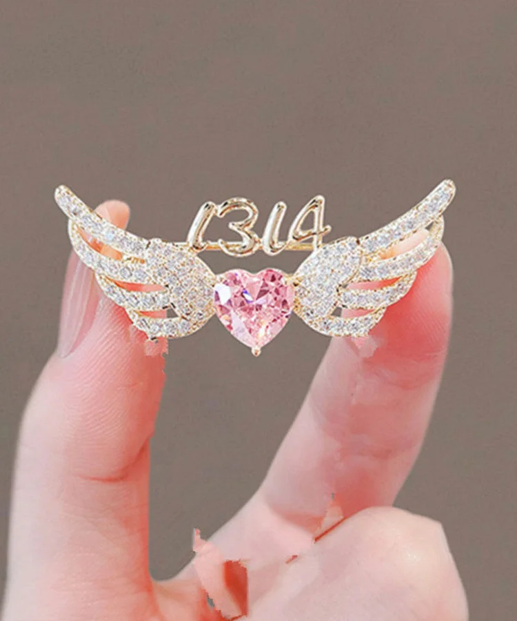Style Pink Alloy Crystal Zircon Love Angel Wings Brooches