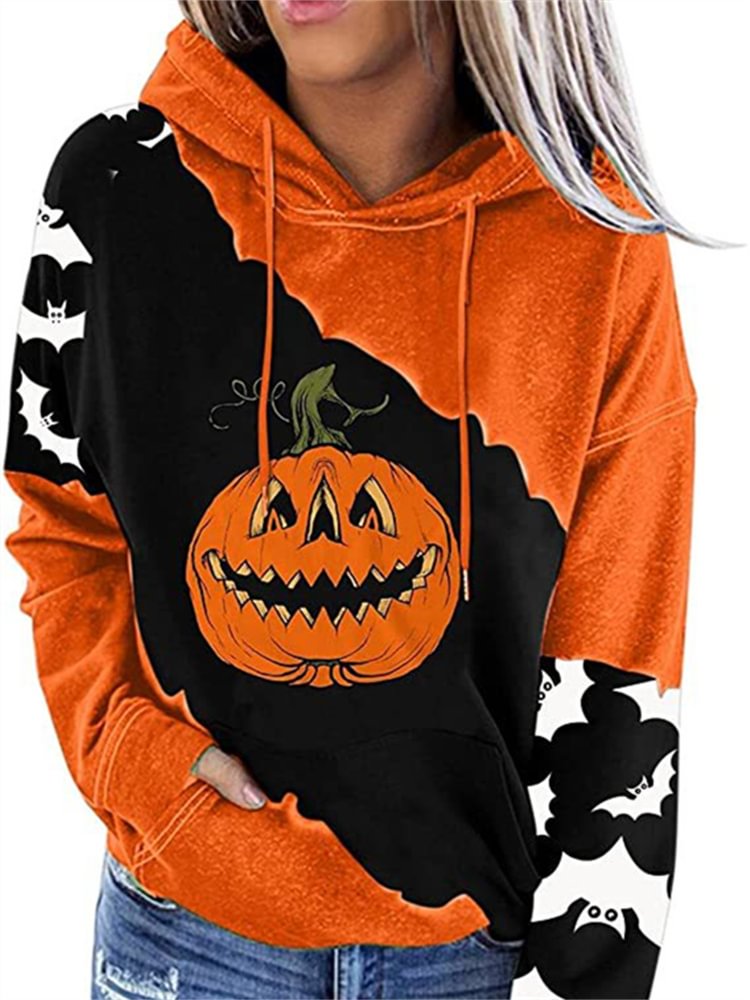 Halloween Pumpkins Graphic Color Block Sweatshirt