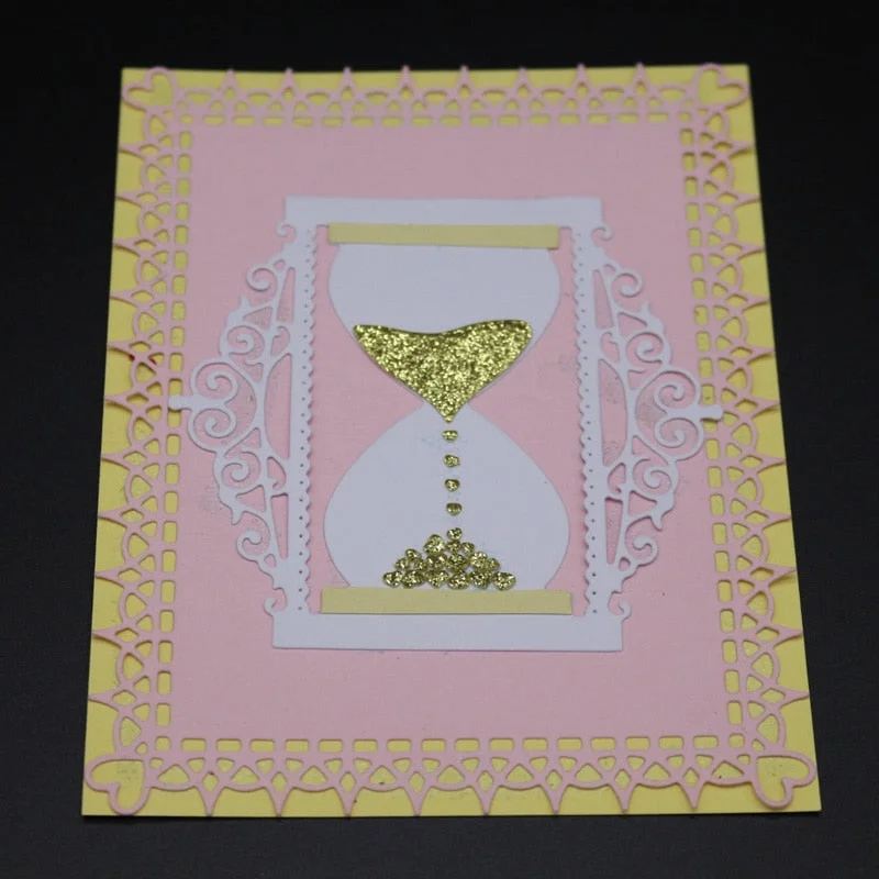Hourglass Metal Cutting Dies Timing Device Frame Background Cut Die Mold Scrapbook Paper Craft Knife Mould Blade Punch Stencils