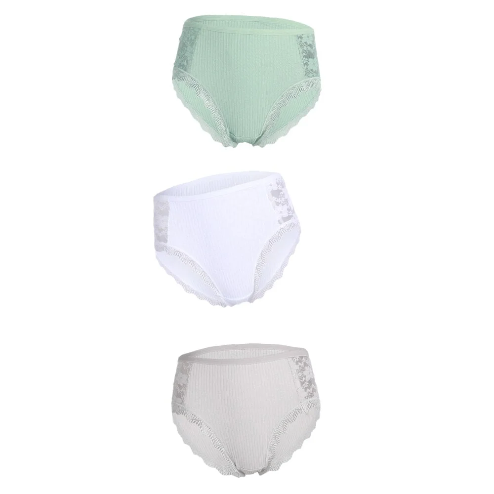 3PCS Hot Sale Cotton Panties Comfot Seamless High Waist Women's Panties Solid Lace Briefs Underwear Sexy Plus Size Underpants