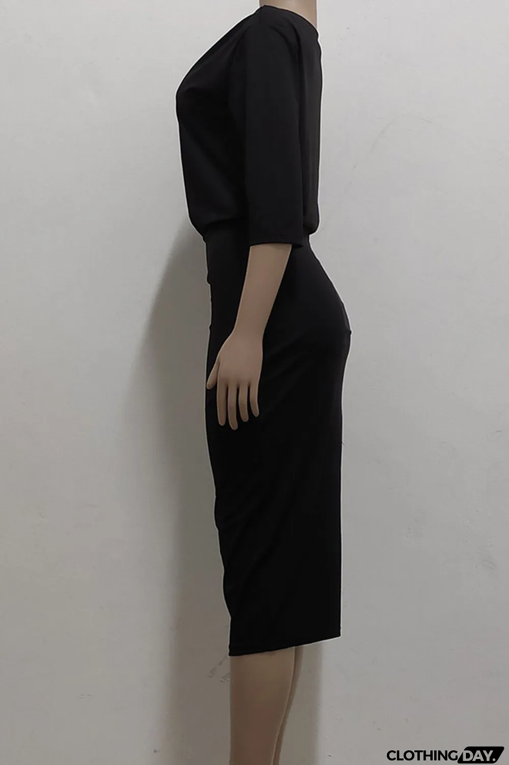 Black Casual Solid Split Joint Off the Shoulder One Step Skirt Dresses