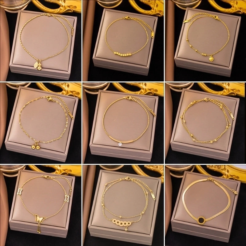 Elegant Streetwear Heart Shape Titanium Steel Anklet