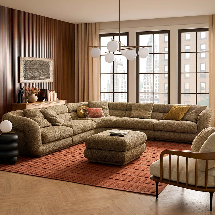 Solari Performance Fabric L-Shaped Sectional Sofa with Ottoman