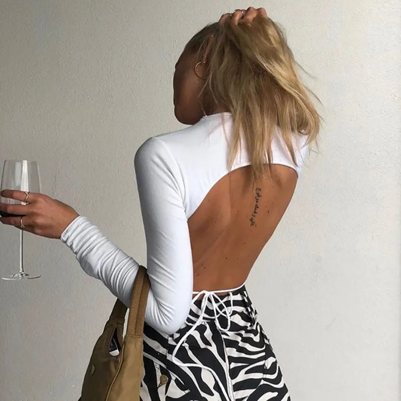 Churchf Churchf Collar Long Sleeve Big Back Sexy Top Female Spring New Slim Strap Bottom Shirt
