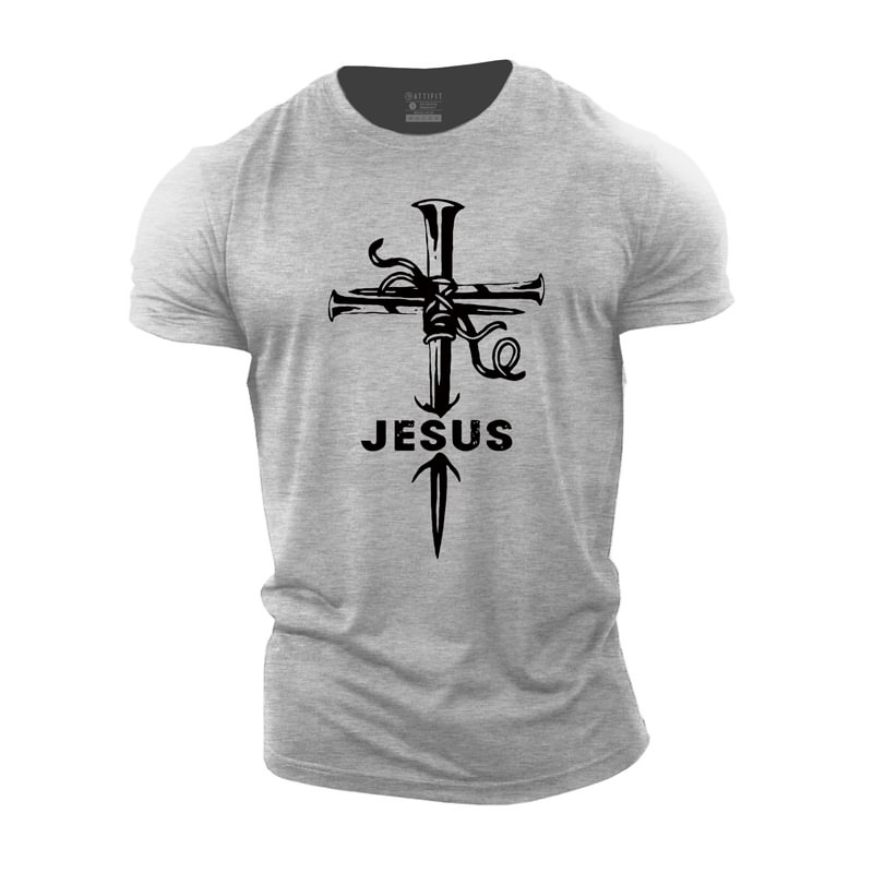 Cotton Jesus Cross Graphic Men's Fitness T-shirts tacday