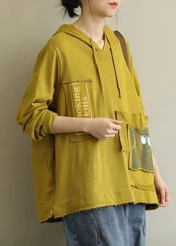 Bohemian hooded patchwork fall clothes For Women Fabrics yellow top