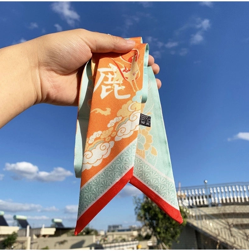 Women’s Minimalist Classic Style Color Block Satin Printing Silk Scarf